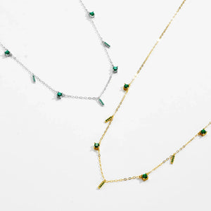 ANDYWEN Modern 925 Silver Green Zircon Necklace Geometric Luxury Minimalist Pendant, Suitable for Office & Evening Party Wear Solvana