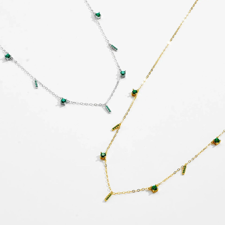 ANDYWEN Modern 925 Silver Green Zircon Necklace Geometric Luxury Minimalist Pendant, Suitable for Office & Evening Party Wear Solvana