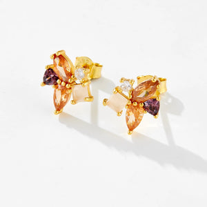 925 Sterling Silver 2023 Three Zircon Pink Champagne Piercing Stud Earring Women Rock Punk Wedding Jewelry Gift Solvana