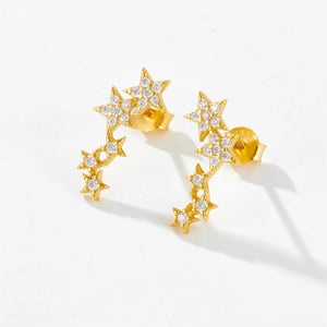 925 Sterling Silver Fine Star Long Stud Earring Clear Zircon CZ Fashion Fine Jewelry Line Star Crystal Jewelry Solvana