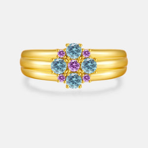 925 Sterling Silver Gold Flower Zircon Purple Blue lighter Ring Resizable Women Fine Jewelry New 2023 Wedding Gift Solvana