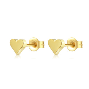 925 Sterling Silver Gold  Heart Stud Solid Love Heart Stud Earring Clips Piercing Pendiente Fine Jewelry Solvana