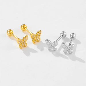 925 Sterling Silver Gold Rainbow CZ Butterfly Stud Earring Summer Piercing Clips Luxury Women Rock Punk Jewelry Solvana
