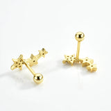 925 Sterling Silver Gold Three Star Stud Earring Piercing Pendiente Women Clips Fine Jewelry Rock Punk Jewels Solvana