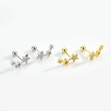 925 Sterling Silver Gold Three Star Stud Earring Piercing Pendiente Women Clips Fine Jewelry Rock Punk Jewels Solvana