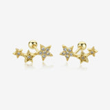 925 Sterling Silver Gold Three Star Stud Earring Piercing Pendiente Women Clips Fine Jewelry Rock Punk Jewels Solvana