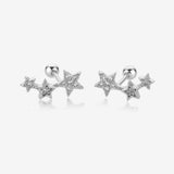 925 Sterling Silver Gold Three Star Stud Earring Piercing Pendiente Women Clips Fine Jewelry Rock Punk Jewels Solvana