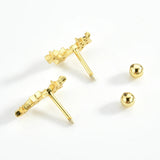 925 Sterling Silver Gold Three Star Stud Earring Piercing Pendiente Women Clips Fine Jewelry Rock Punk Jewels Solvana