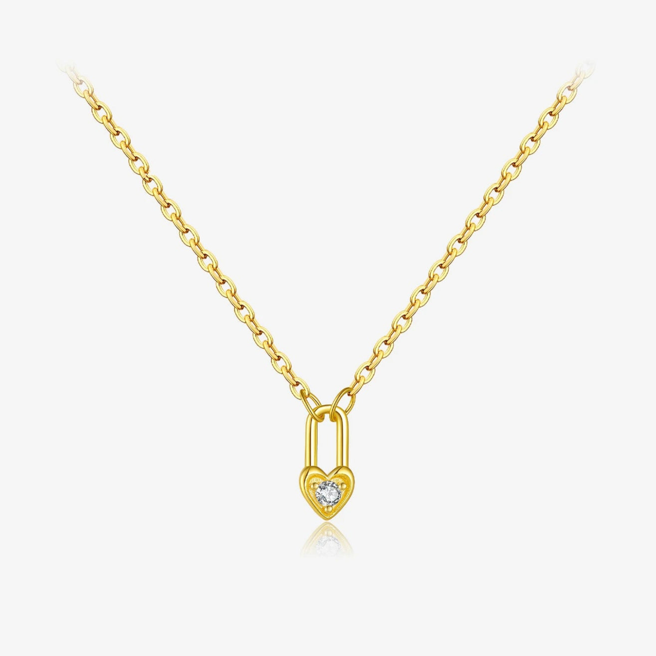 Crystal Heartlock Drop Necklace – 925 Sterling Silver Padlock & Key Choker