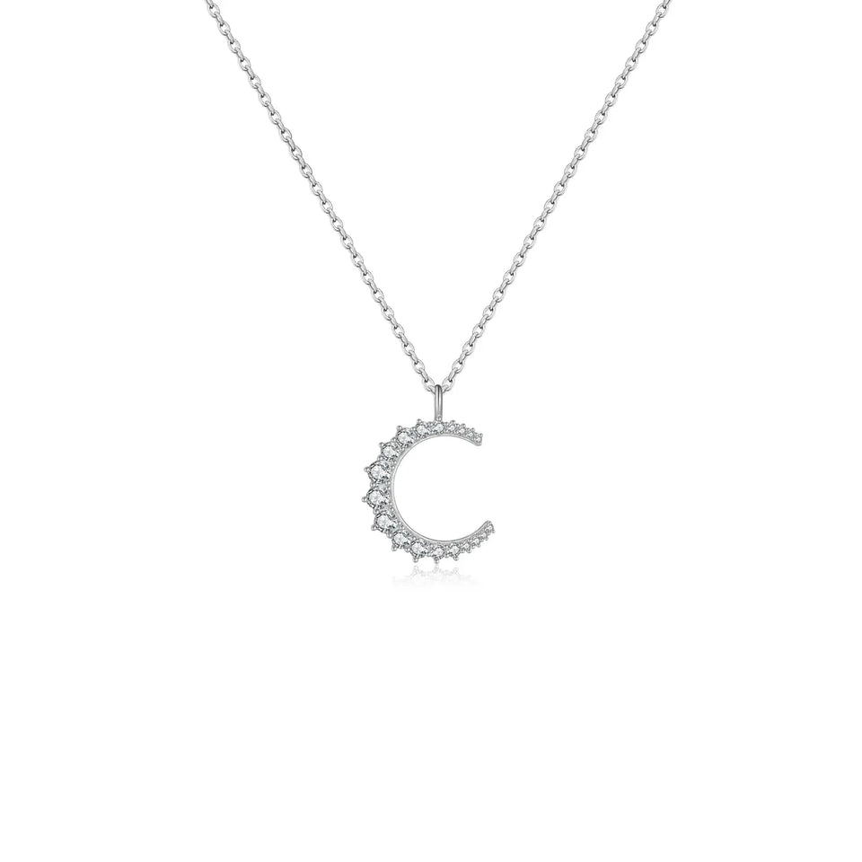 925 Sterling Silver Gold Zircon CZ Moon Pendant Big Pendant Long Chain Clear Women Luxury Jewelry Fine Jewelry Solvana