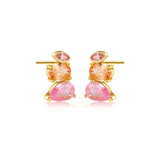 925 Sterling Silver 2023 Three Zircon Pink Champagne Piercing Stud Earring Women Rock Punk Wedding Jewelry Gift Solvana