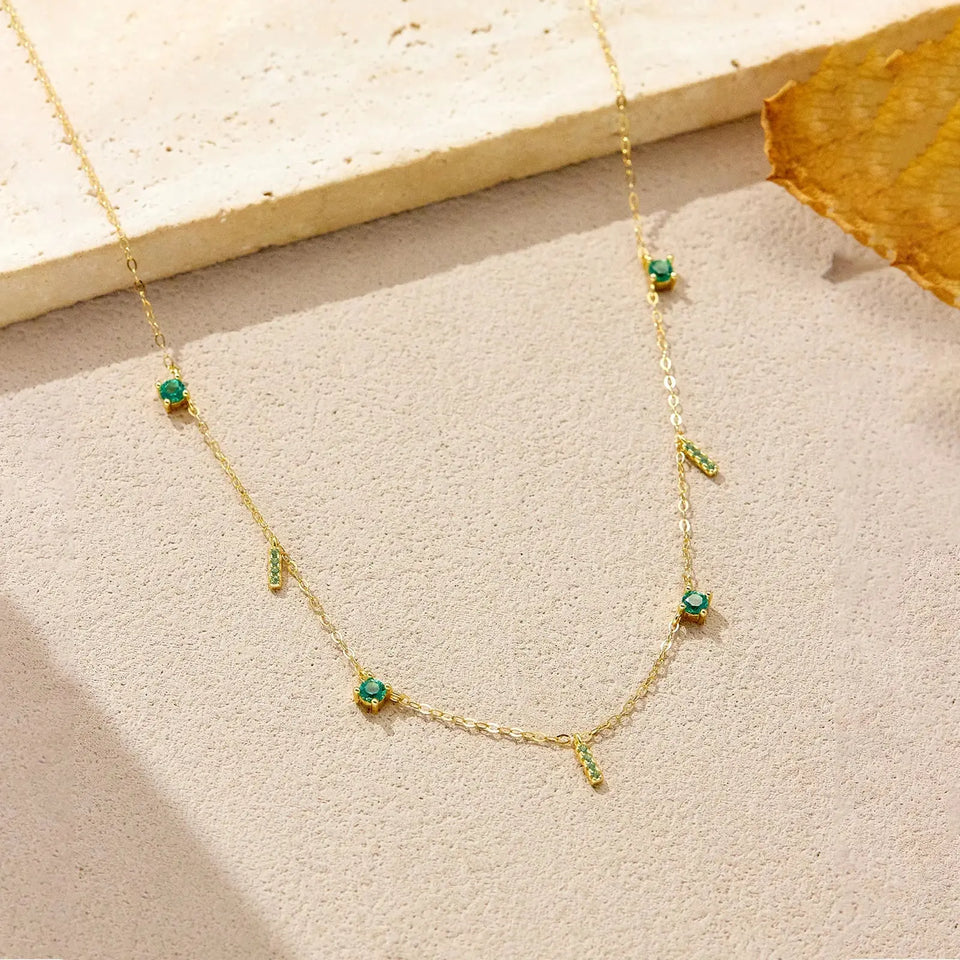 ANDYWEN Modern 925 Silver Green Zircon Necklace Geometric Luxury Minimalist Pendant, Suitable for Office & Evening Party Wear Solvana