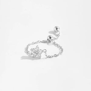 925 Sterling Silver Gold Flower CZ Zircon Chain Ring Adjustable Luxury Shiny Jewels Wedding Fine Jewelry Gift for Women Solvana