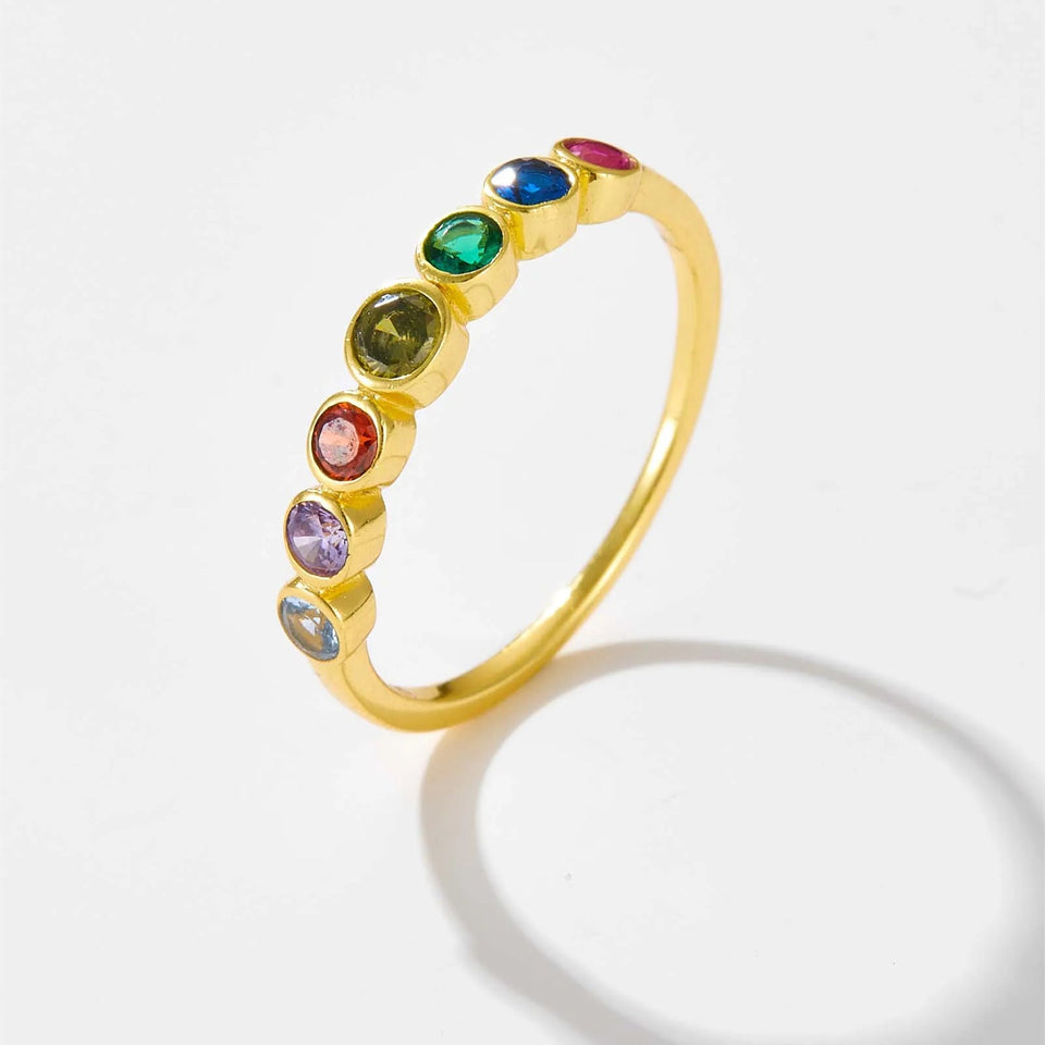925 Sterling Silver Rainbow Colorful 7 Zircons Rings Women Circle Rock Punk European Jewelry in 2020 Fine Jewelry Solvana