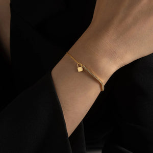 925 Sterling Silver Gold Lock Pendant Charm Bracelet Bangle Women 2021 Cystal Jewelry Pave Zircon Clear Wedding Gift Solvana
