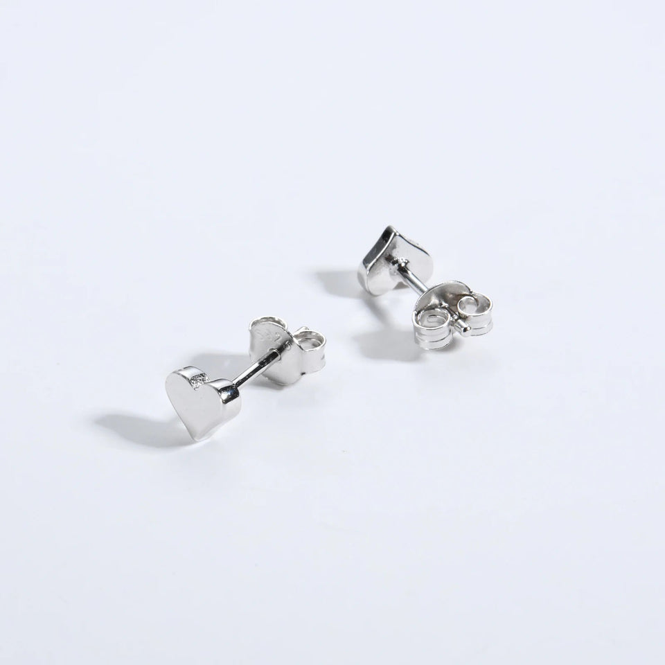 925 Sterling Silver Gold  Heart Stud Solid Love Heart Stud Earring Clips Piercing Pendiente Fine Jewelry Solvana