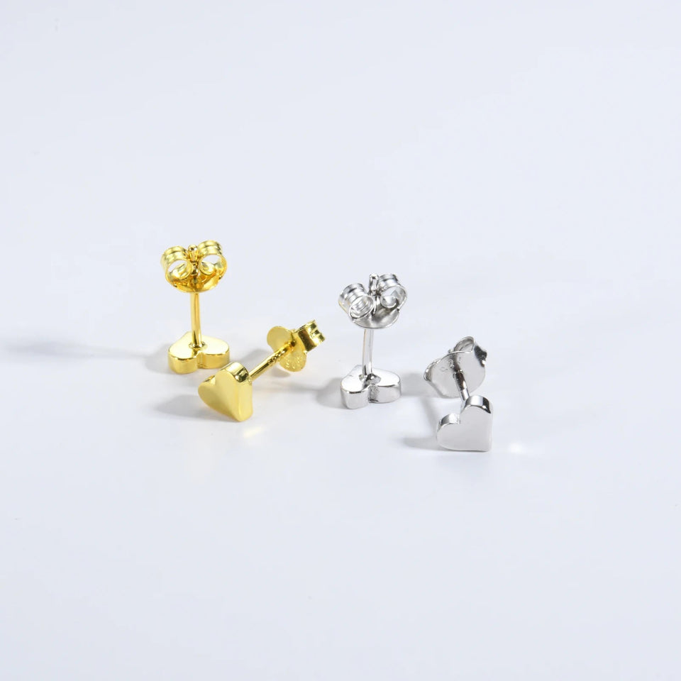 925 Sterling Silver Gold  Heart Stud Solid Love Heart Stud Earring Clips Piercing Pendiente Fine Jewelry Solvana