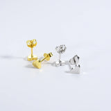 925 Sterling Silver Gold  Heart Stud Solid Love Heart Stud Earring Clips Piercing Pendiente Fine Jewelry Solvana