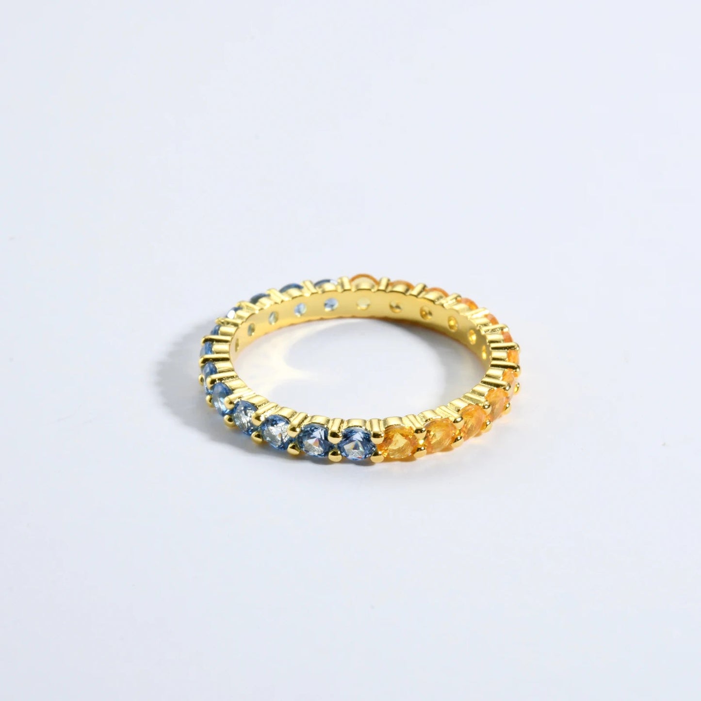 925 Sterling Silver Size 5 to 9 Round Aquamarine Blue Yellow CZ Zircon Ring Women Rainbow CZ Fine Jewelry Gift Solvana