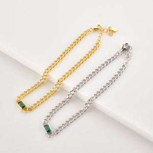 925 Sterling Silver Gold Square Green Zircon Charm Pendant Chain Bracelet Women Crystal Luxury Fine Jewelry Solvana