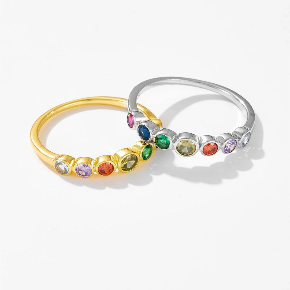 925 Sterling Silver Rainbow Colorful 7 Zircons Rings Women Circle Rock Punk European Jewelry in 2020 Fine Jewelry Solvana