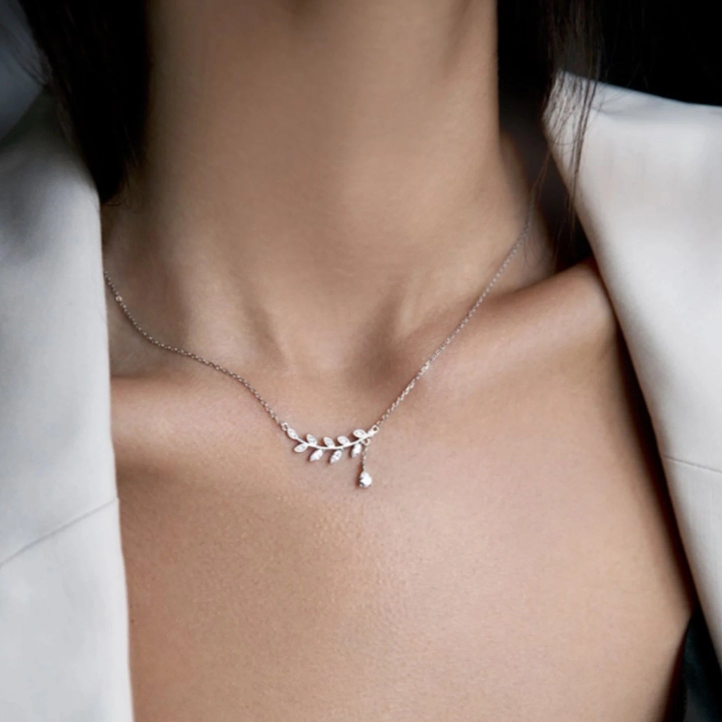 Crystal Leaffall Pendant Necklace