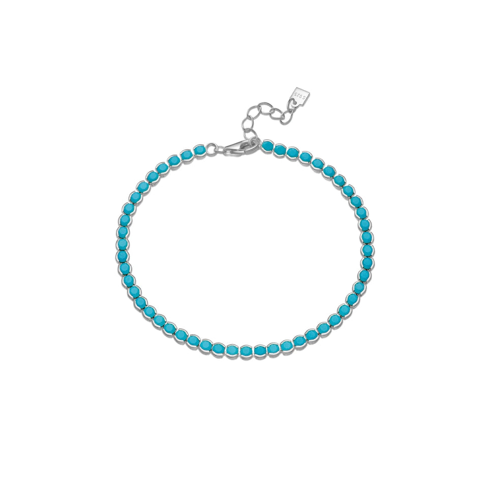 925 Sterling Silver Gold Turquoise 2mm BeadsTennis Cubic Zirconia Round Briliant Bracelet Long Women Fine Jewelry Solvana