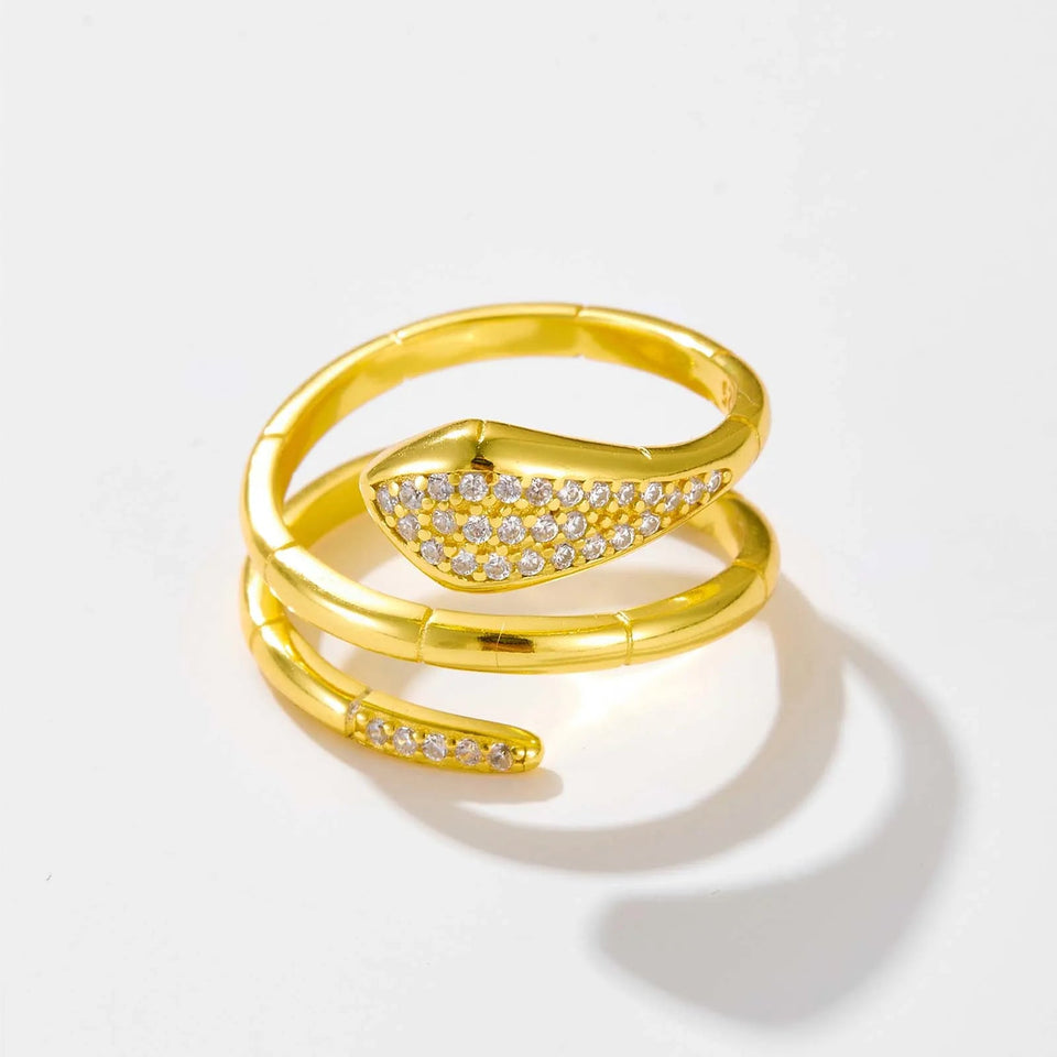 Sterling Silver Gold Animal Three Circle Snake Rings  2021 Statement ZIrcon Thick Large Women Rock Punk Jewelry Solvana