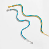 925 Sterling Silver Gold Turquoise 2mm BeadsTennis Cubic Zirconia Round Briliant Bracelet Long Women Fine Jewelry Solvana