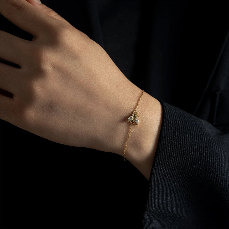 925 Sterling Silver Gold Clear Bees Bracelet Chain Jewelry Fashion CZ Zircon Simple Light Bangle Jewelry Gift Solvana