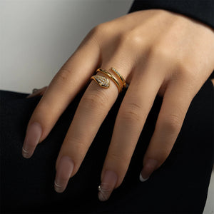Sterling Silver Gold Animal Three Circle Snake Rings  2021 Statement ZIrcon Thick Large Women Rock Punk Jewelry Solvana