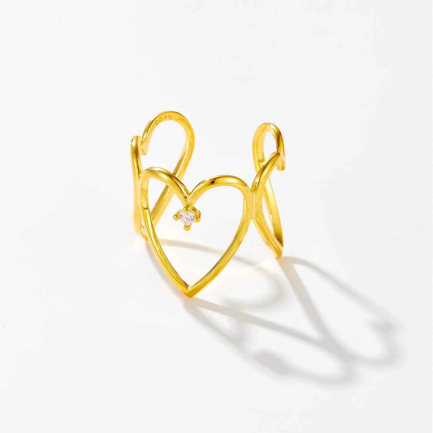 925 Sterling Silver Gold Love Heart Irregular Resizable Ring Adjustable Geometric 2024 Fine Jewelry Gift Solvana