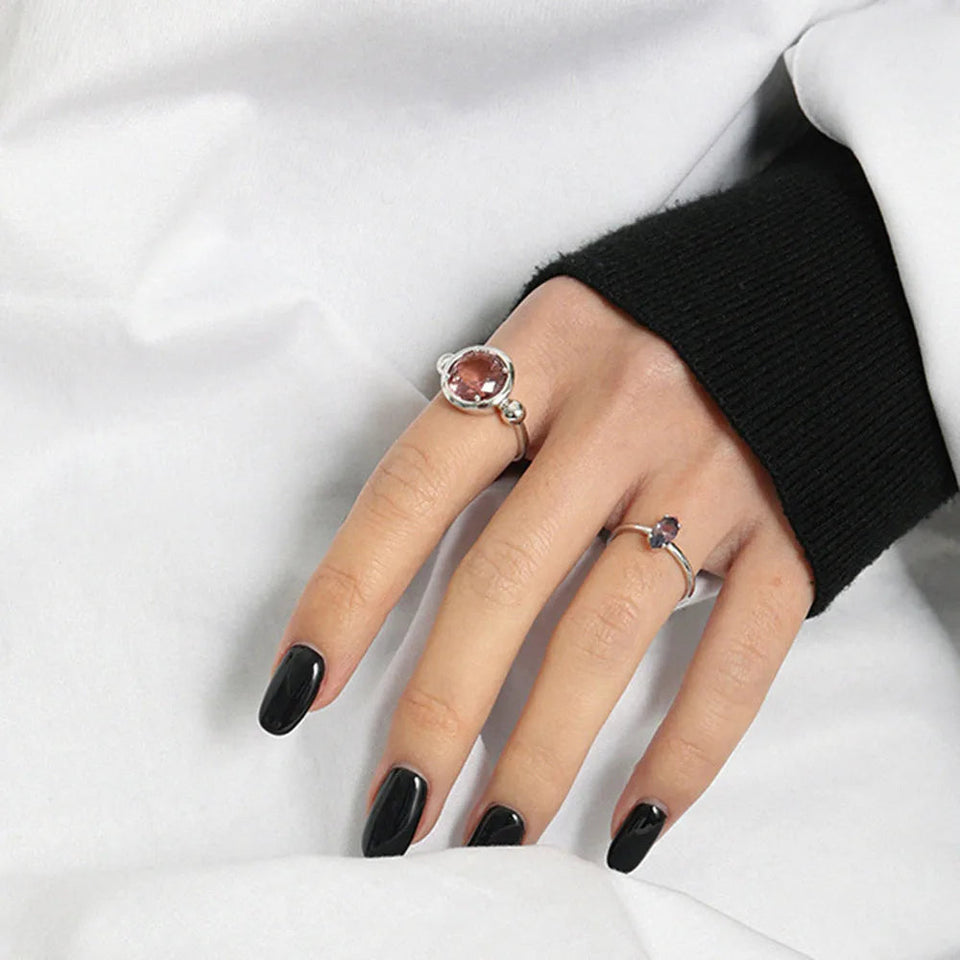 925 Sterling Silver Gold Brown Ovals Slim Resizable Ring 2021 Wedding Gift Fashion Fine Jewelry Adjustable Irregular Solvana