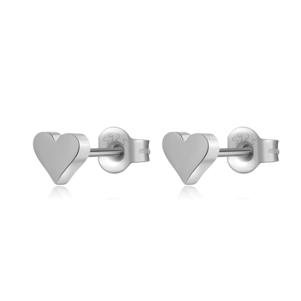 925 Sterling Silver Gold  Heart Stud Solid Love Heart Stud Earring Clips Piercing Pendiente Fine Jewelry Solvana