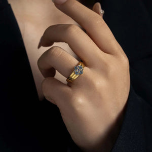 925 Sterling Silver Gold Flower Zircon Purple Blue lighter Ring Resizable Women Fine Jewelry New 2023 Wedding Gift Solvana