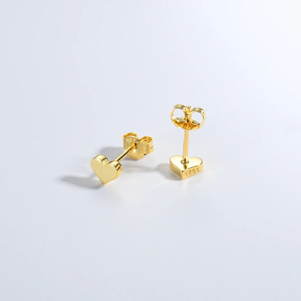 925 Sterling Silver Gold  Heart Stud Solid Love Heart Stud Earring Clips Piercing Pendiente Fine Jewelry Solvana
