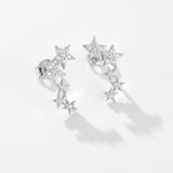 925 Sterling Silver Fine Star Long Stud Earring Clear Zircon CZ Fashion Fine Jewelry Line Star Crystal Jewelry Solvana