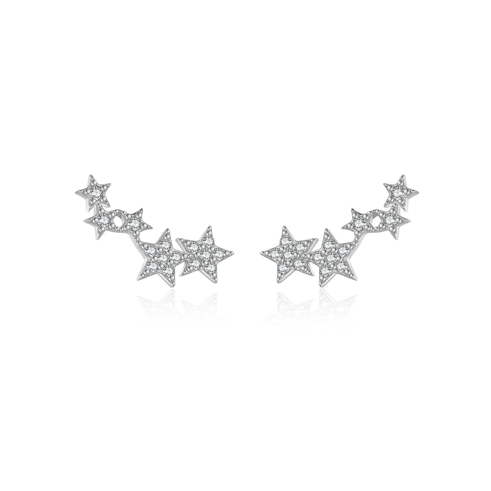925 Sterling Silver Fine Star Long Stud Earring Clear Zircon CZ Fashion Fine Jewelry Line Star Crystal Jewelry Solvana
