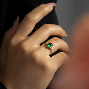Sterling Silver Ovals Zircon Clear Green Coffes Ring Anillo Fino LAUREN Luxury 2021 Rock Punk Women Fine Jewelry Solvana