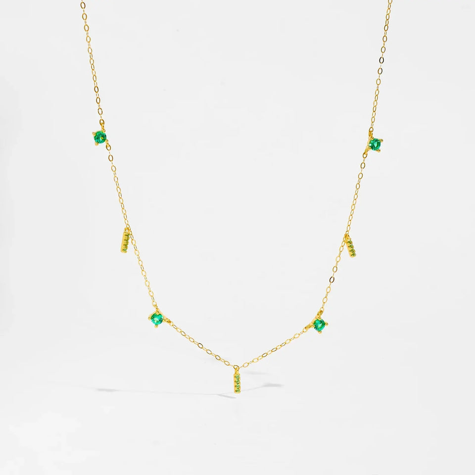 ANDYWEN Modern 925 Silver Green Zircon Necklace Geometric Luxury Minimalist Pendant, Suitable for Office & Evening Party Wear Solvana