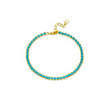 925 Sterling Silver Gold Turquoise 2mm BeadsTennis Cubic Zirconia Round Briliant Bracelet Long Women Fine Jewelry Solvana
