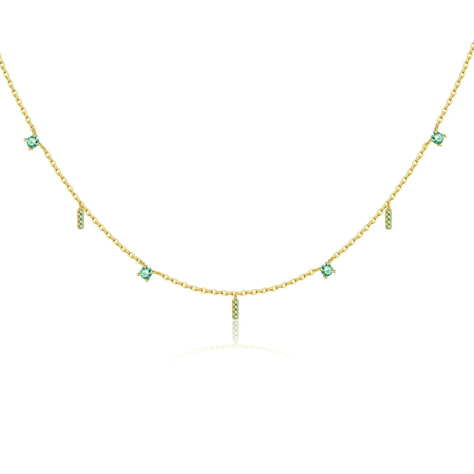ANDYWEN Modern 925 Silver Green Zircon Necklace Geometric Luxury Minimalist Pendant, Suitable for Office & Evening Party Wear Solvana