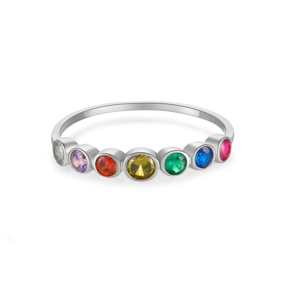 925 Sterling Silver Rainbow Colorful 7 Zircons Rings Women Circle Rock Punk European Jewelry in 2020 Fine Jewelry Solvana