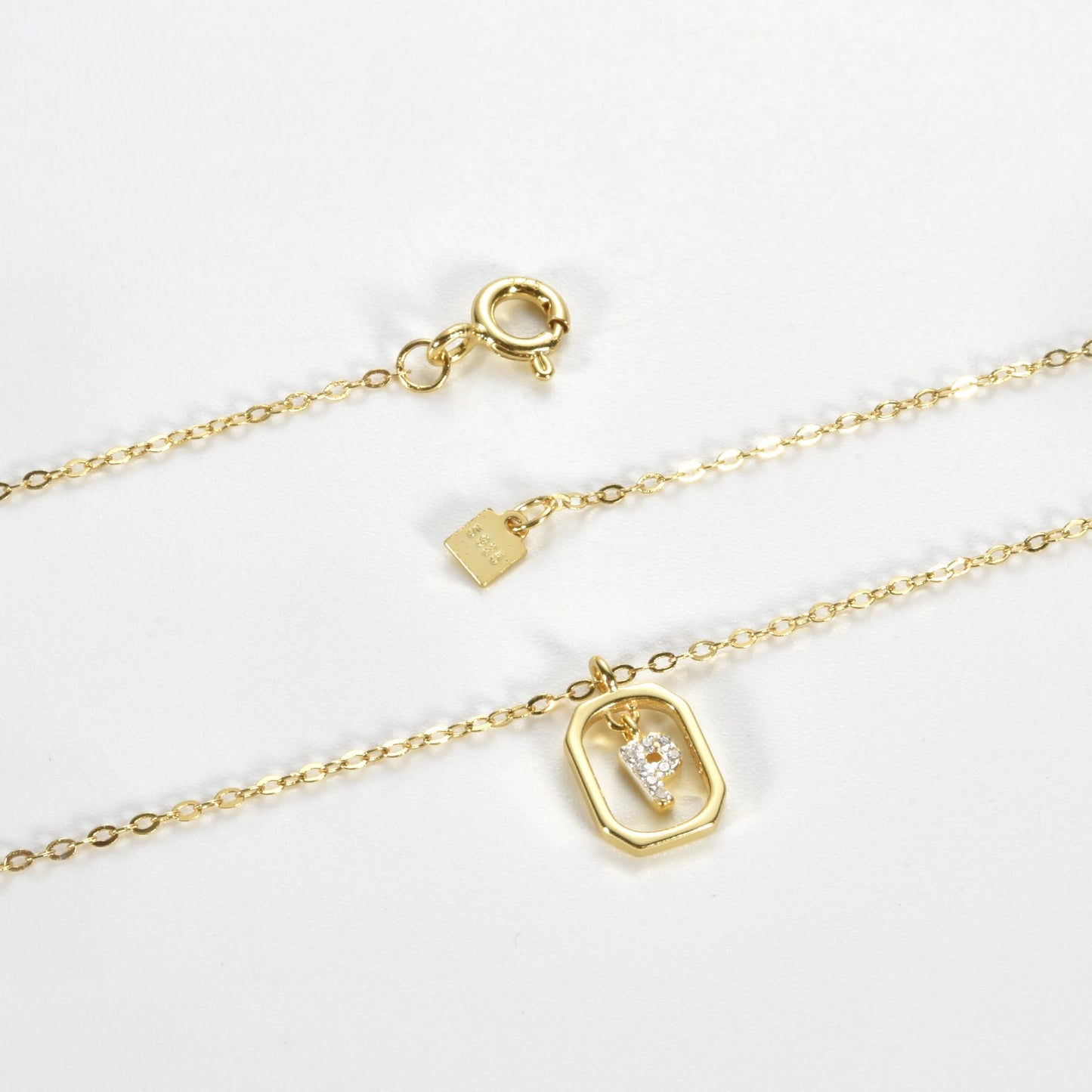 Golden Initial Grace Necklace – 925 Sterling Silver Monogram Pendant Chain