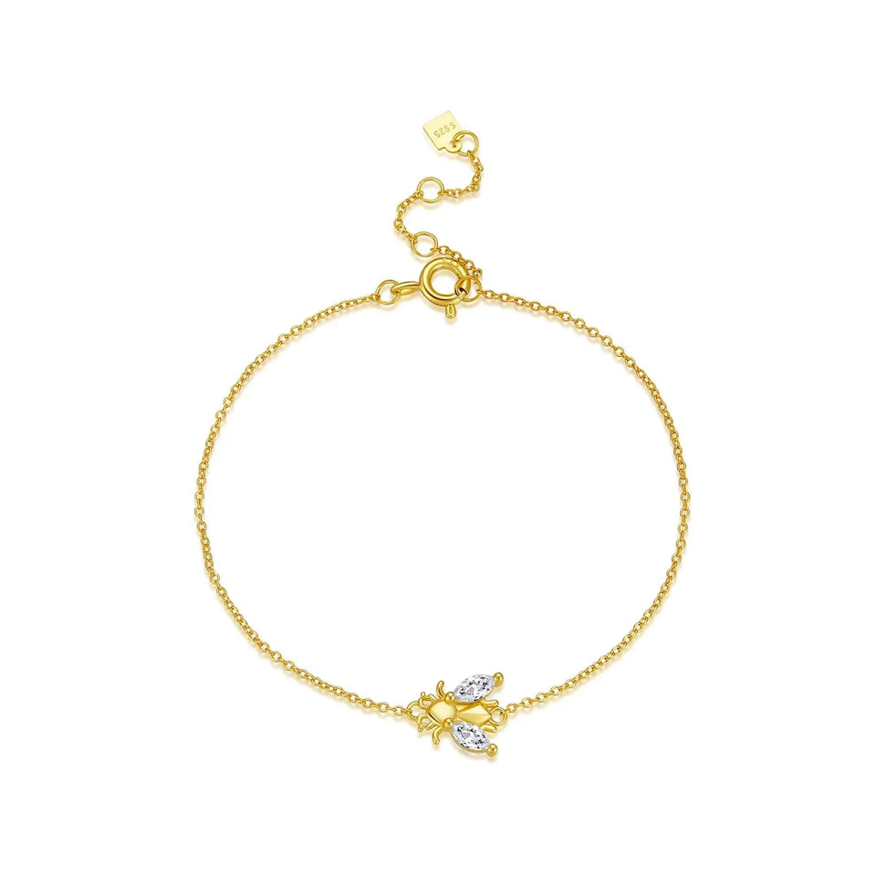 925 Sterling Silver Gold Clear Bees Bracelet Chain Jewelry Fashion CZ Zircon Simple Light Bangle Jewelry Gift Solvana