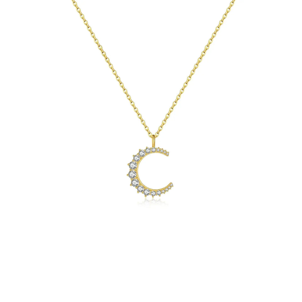 925 Sterling Silver Gold Zircon CZ Moon Pendant Big Pendant Long Chain Clear Women Luxury Jewelry Fine Jewelry Solvana