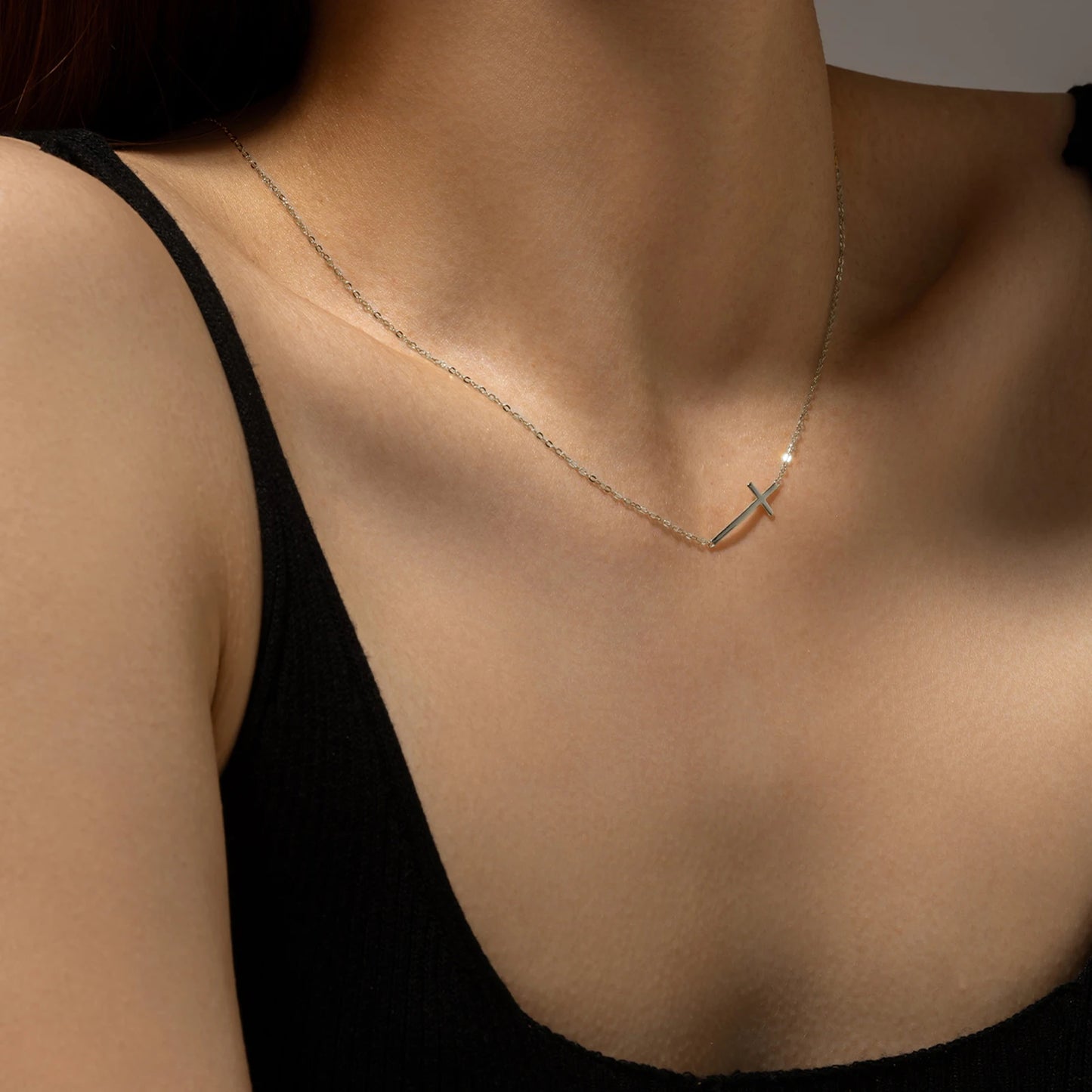 Graceful Sideway Cross Necklace