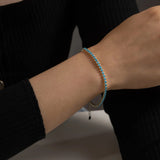 925 Sterling Silver Gold Turquoise 2mm BeadsTennis Cubic Zirconia Round Briliant Bracelet Long Women Fine Jewelry Solvana