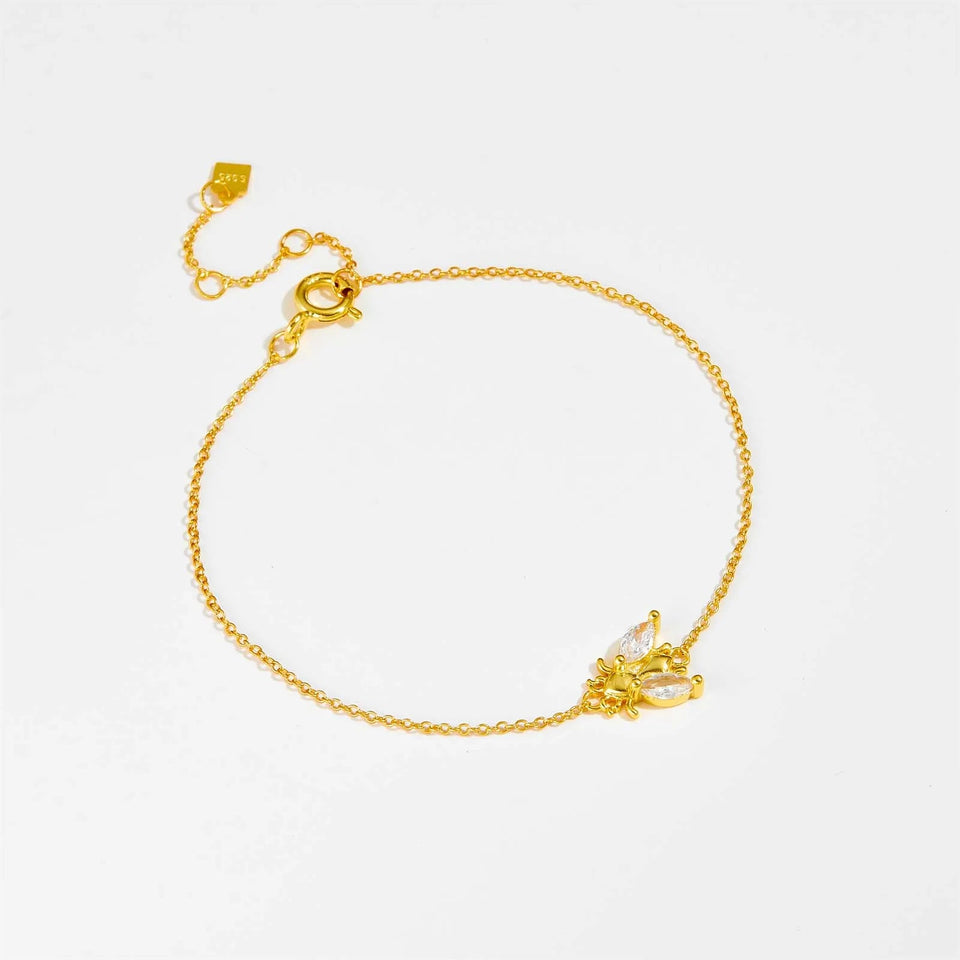 925 Sterling Silver Gold Clear Bees Bracelet Chain Jewelry Fashion CZ Zircon Simple Light Bangle Jewelry Gift Solvana