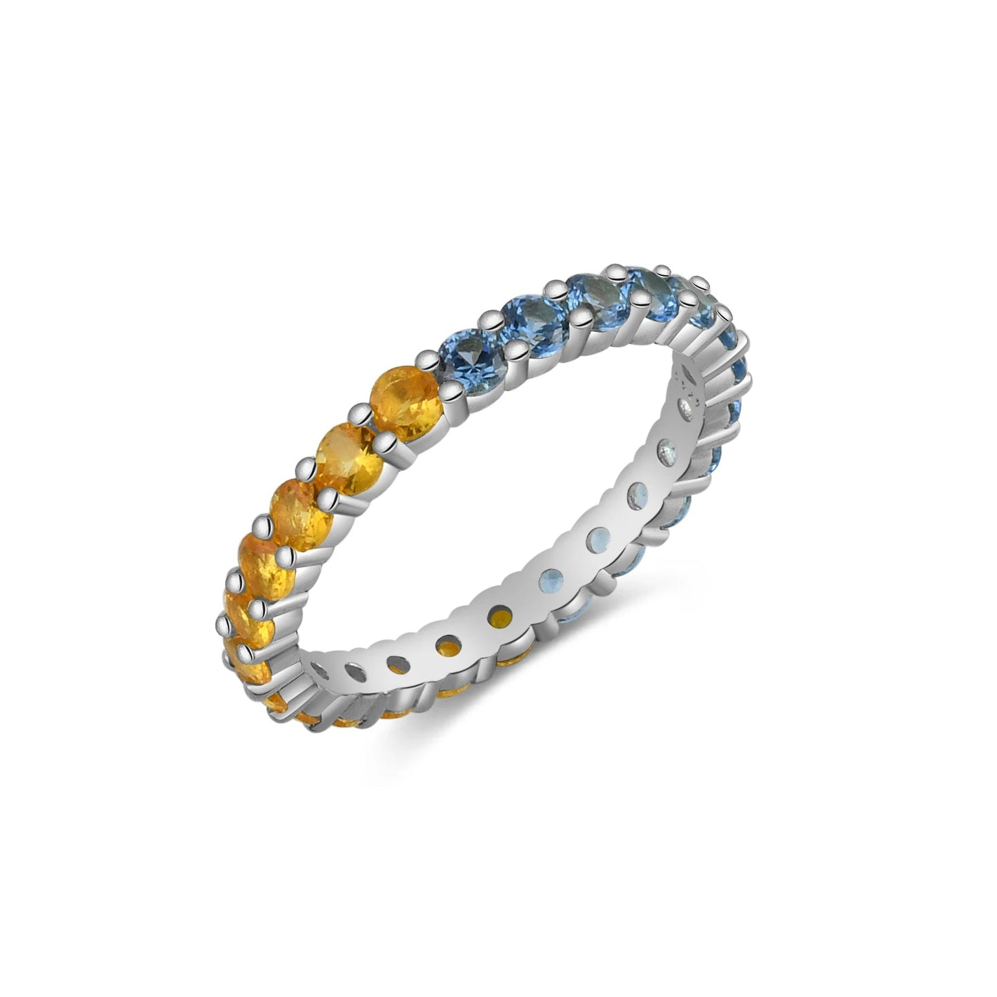 925 Sterling Silver Size 5 to 9 Round Aquamarine Blue Yellow CZ Zircon Ring Women Rainbow CZ Fine Jewelry Gift Solvana
